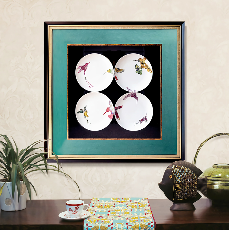 設(shè)計師樣板間實物盤子畫 現(xiàn)代輕奢餐廳玄關(guān)立體掛畫 錦瓷